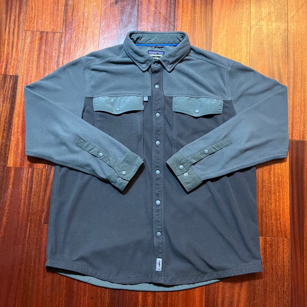 Patagonia Jacket Mens Large Pockets  Gray Fleece Snap Front Shirt STY52225
